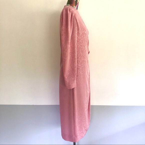 🩰VINTAGE 80s Deco Shell Pink Faux Wrap Dress - Picture 6 of 8